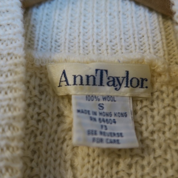 Vintage‎ Ann Taylor Cable Knit Wool Sweater Turtleneck Ivory Cream - Picture 7 of 12